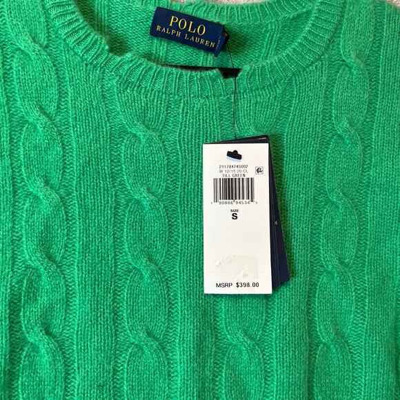 Polo Ralph Lauren Distressed Cashmere Wool Jumper‎ Sweater Size Small Green New - Picture 6 of 8